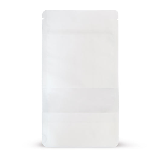 Standbodenbeutel Kraftpapier mit Sichtfenster Weiß — Hauptansicht des Beutels mit Sichtfenster, Kraftpapier-Optik von Elke...